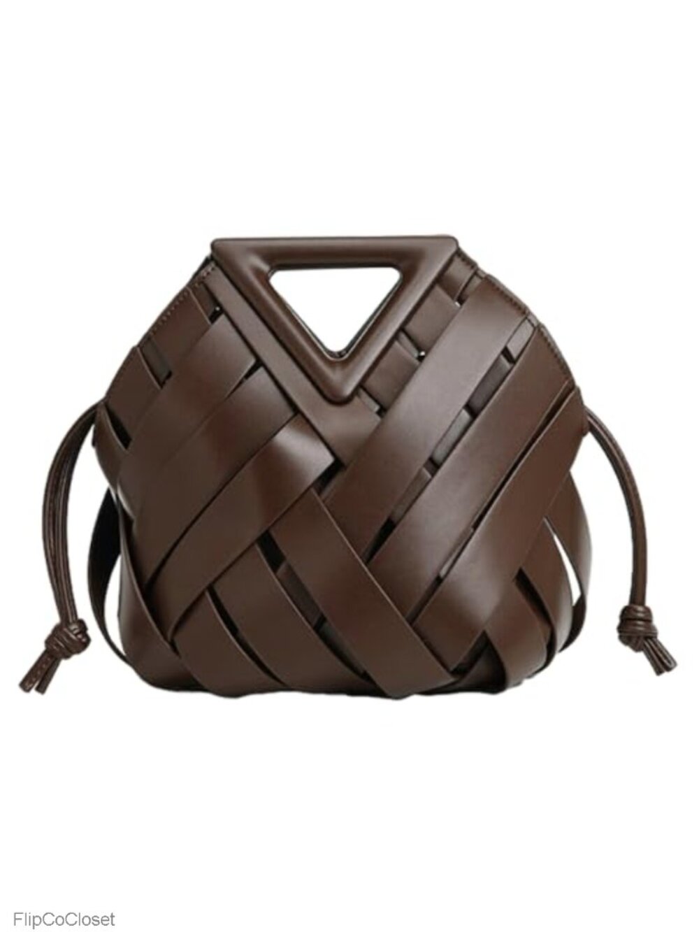 Faux Leather Woven Bucket Bag Small Top Handle Crossbody Clutch